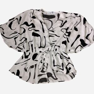 Sweet Rain Young Contemporary Flutter Sleeve Wrap Top S